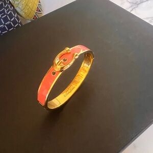 Coach signature sculpted "C" push hinged bracelet in Petunia Pink & Gold tone